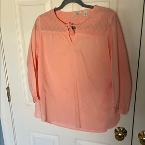L.L. Bean Peach peasant Blouse with Tie Neck size xs